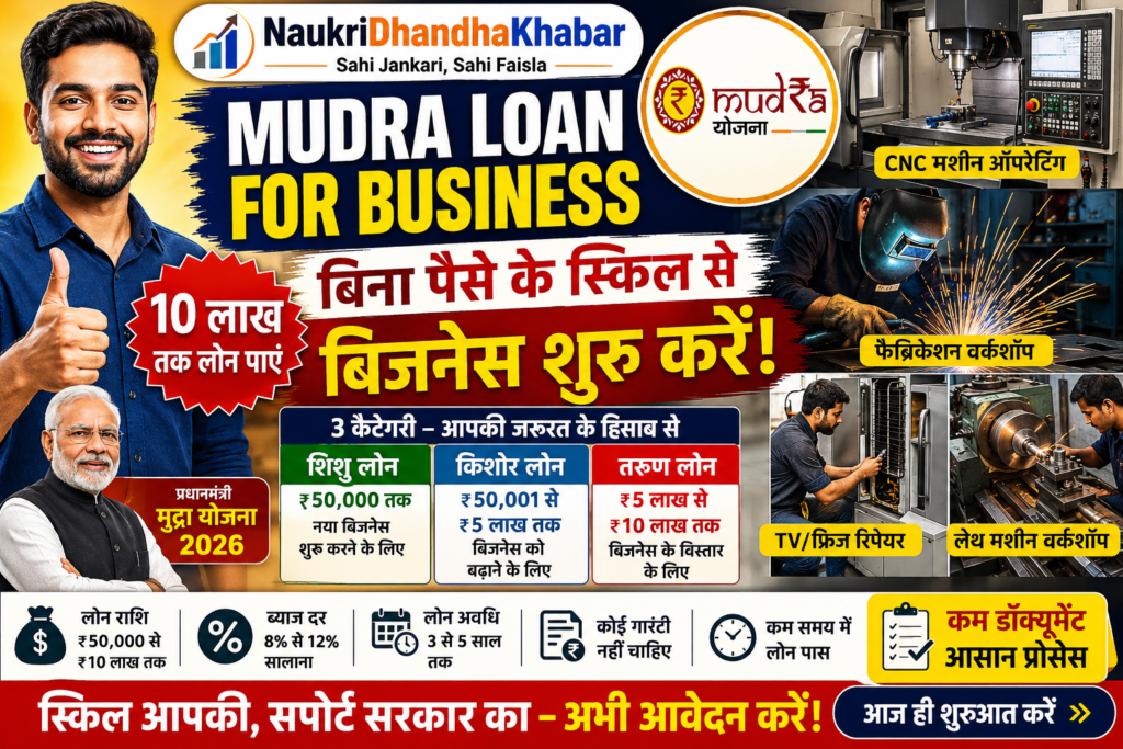 Mudra Loan 2026 business thumbnail ₹10 lakh loan CNC fabrication repair workshop Hindi