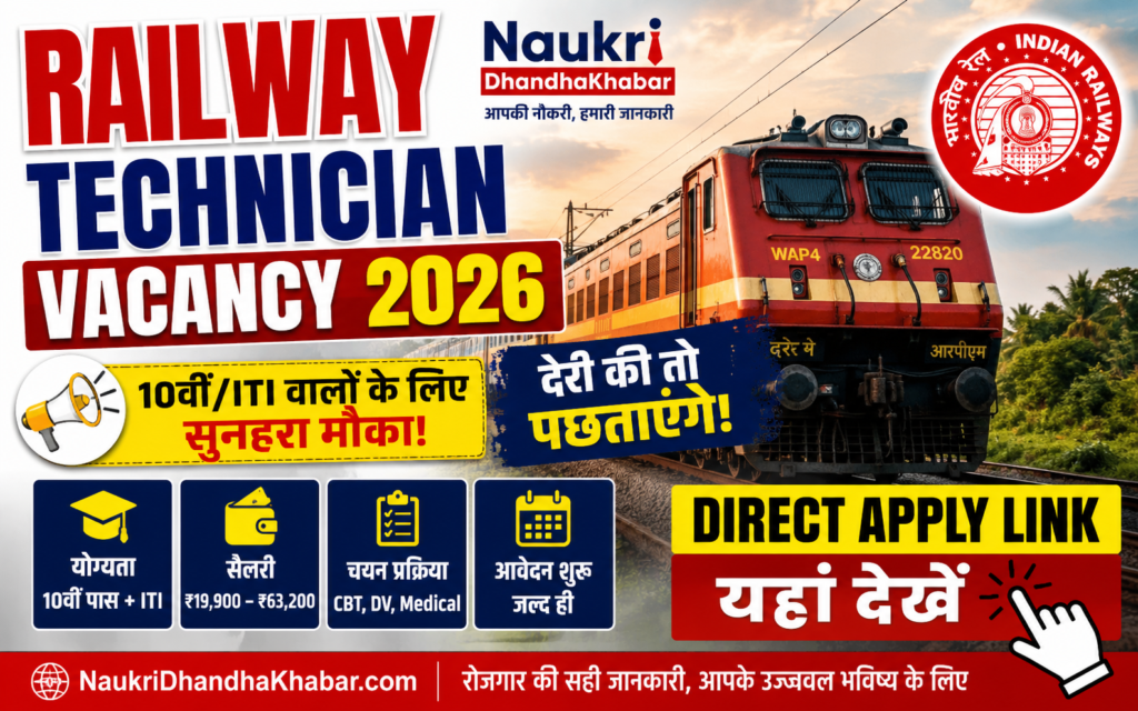 Railway Technician Vacancy 2026: लाखों उम्मीदवारों के लिए बड़ी भर्ती, जानिए पूरी जानकारी