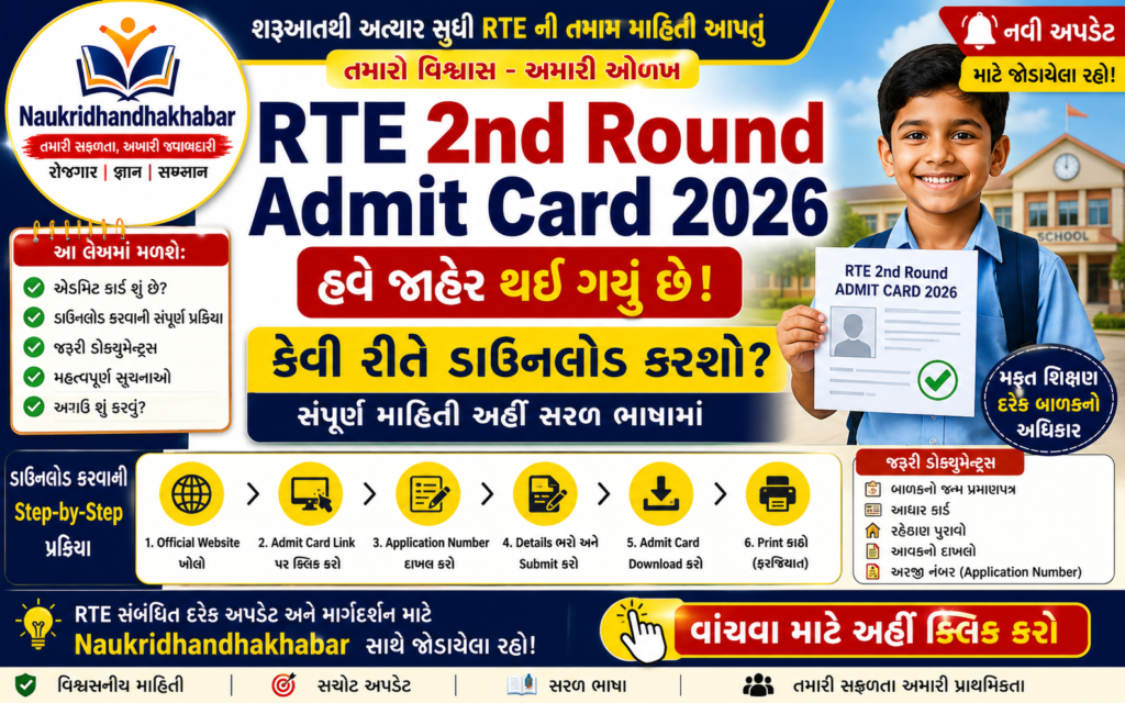 RTE 2nd Round Admit Card 2026 કેવી રીતે ડાઉનલોડ કરશો? | સંપૂર્ણ માહિતી અહીં મેળવો